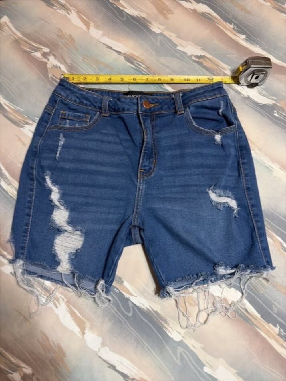 Fashion Nova Blue Distressed Denim Bermuda Shorts